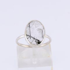 Black tourmaline in quartz silver ring