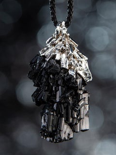 Large Black Tourmaline Necklace Schorl Silver pendant Crystal unisex jewelry