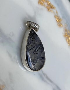 Schwarzer Turmalin-Quarz-Silber-Anhänger, Schörl-Quarz-Anhänger