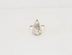 Black Tourmaline quartz silver ring, schorl quartz ring, 7 size ring