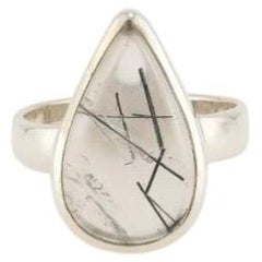 Black Tourmaline quartz silver ring, schorl quartz ring, 7 size ring