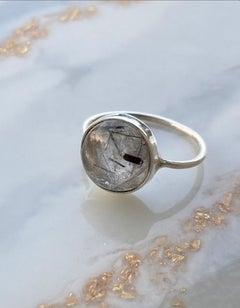 Black Tourmaline quartz silver ring, schorl quartz ring
