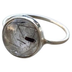 Black Tourmaline quartz silver ring, schorl quartz ring