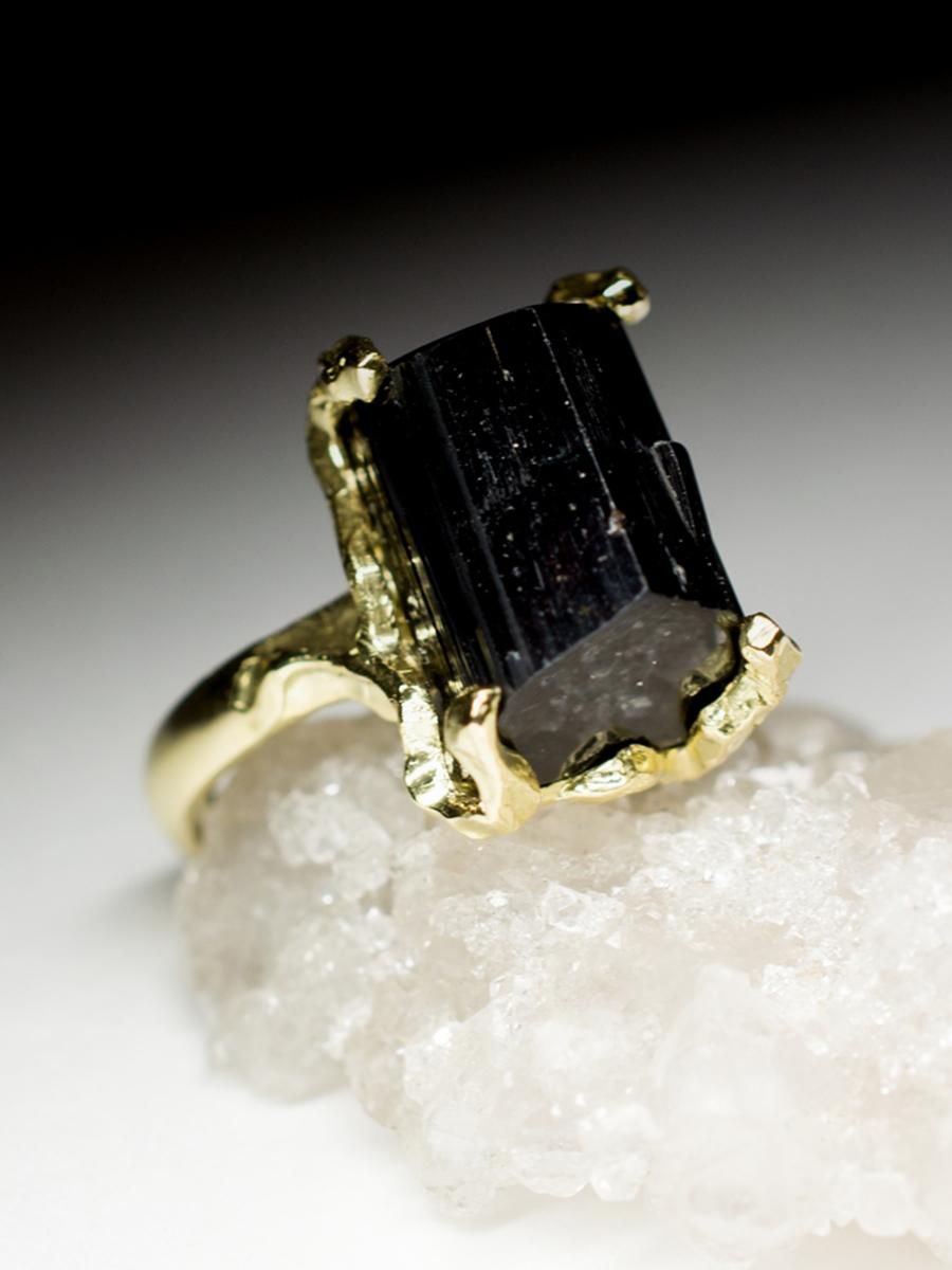 Black Tourmaline Ring Gold Men's Natural Raw Schorl Crystal LOTR For Sale 3