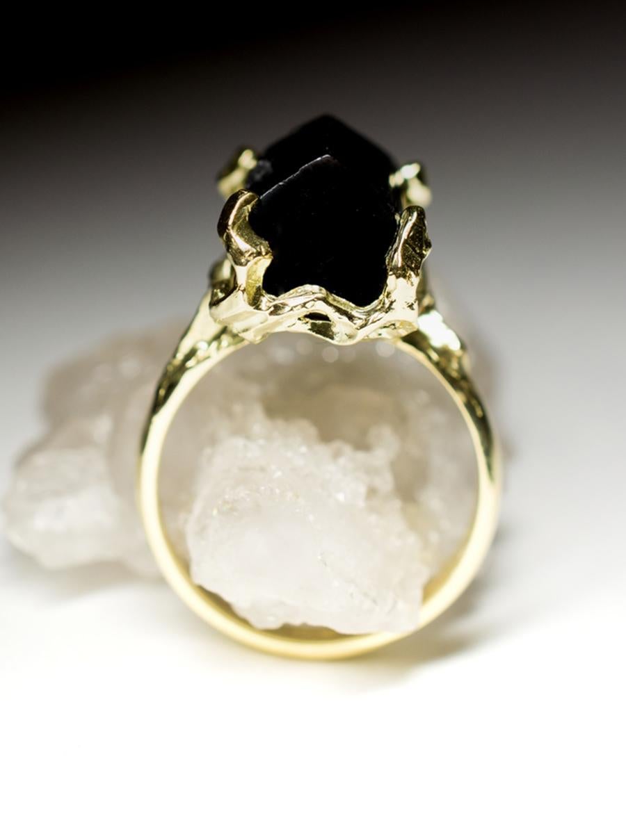 Black Tourmaline Ring Gold Men's Natural Raw Schorl Crystal LOTR For Sale 5