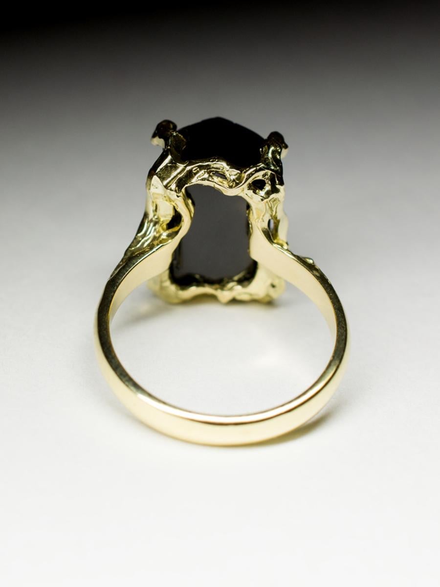 Black Tourmaline Ring Gold Men's Natural Raw Schorl Crystal LOTR For Sale 6