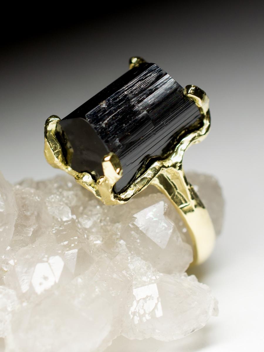 Black Tourmaline Ring Gold Men's Natural Raw Schorl Crystal LOTR For Sale 7