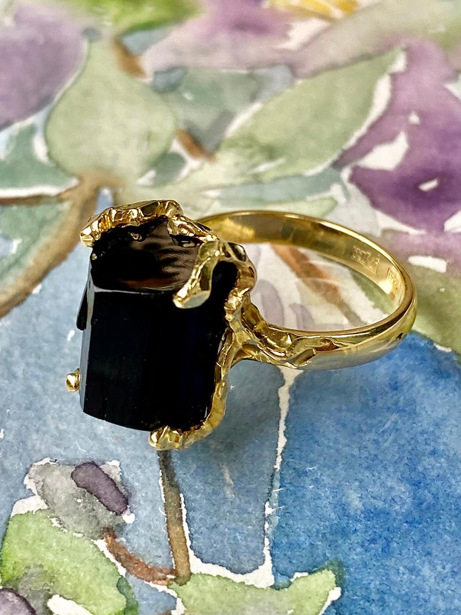 black tourmaline gold ring