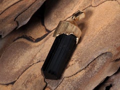Black Tourmaline Schorl Gold Pendant Natural Crystal Healing Midnight