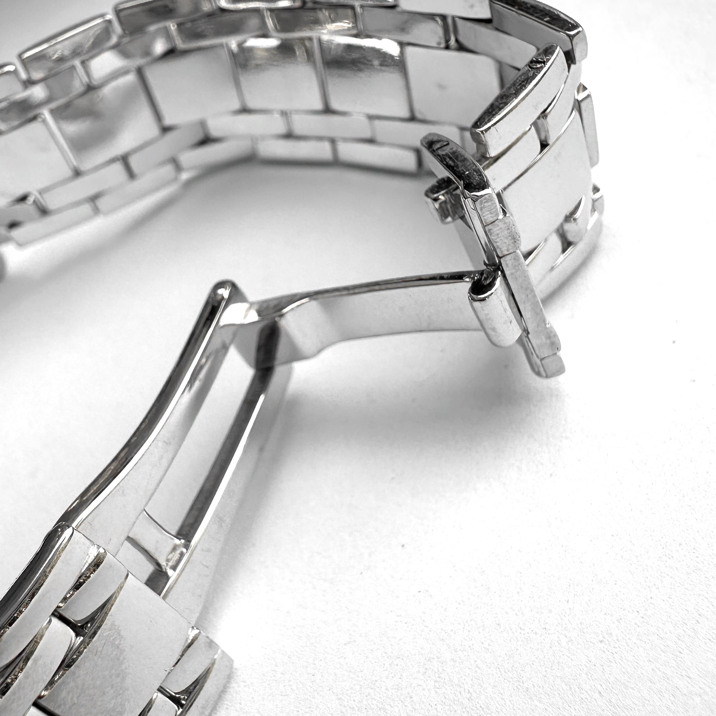 Black Tourmaline Set in 14K White Gold & Diamond Tank Watch Conversion Bracelet in vendita 4