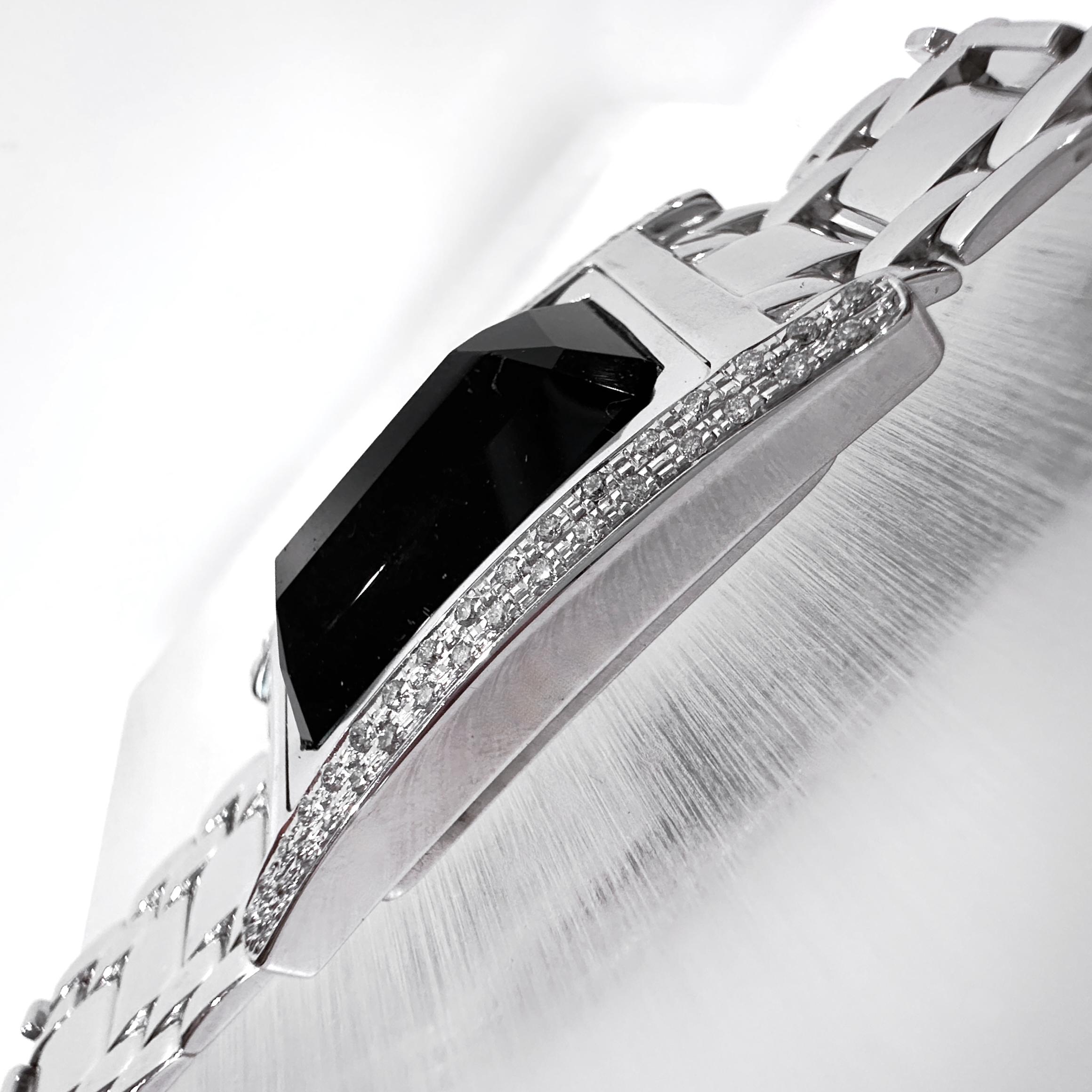 Black Tourmaline Set in 14K White Gold & Diamond Tank Watch Conversion Bracelet in vendita 5