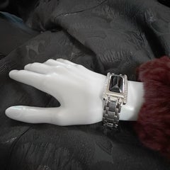 Diamond Tank Watch Conversion Bracelet in 14K Gold with Black Tourmaline "Face"