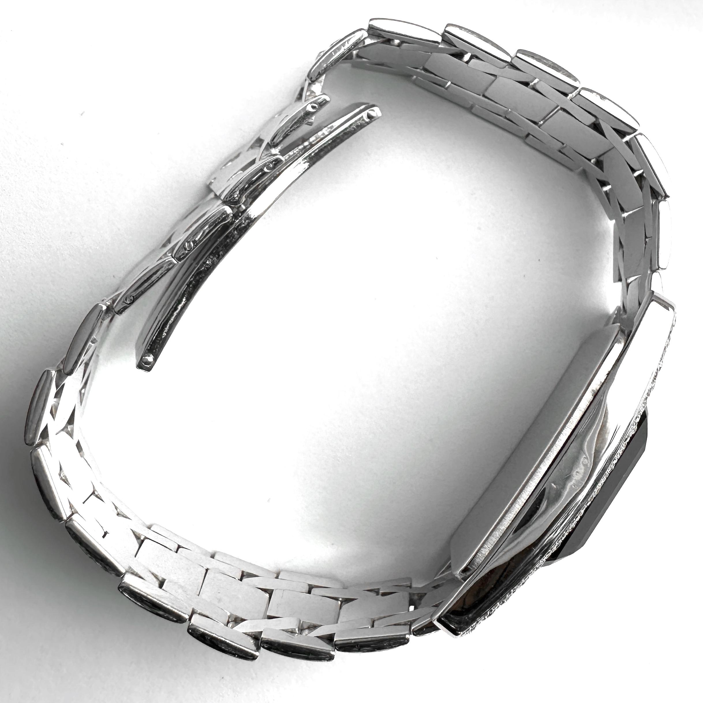 Black Tourmaline Set in 14K White Gold & Diamond Tank Watch Conversion Bracelet in vendita 3