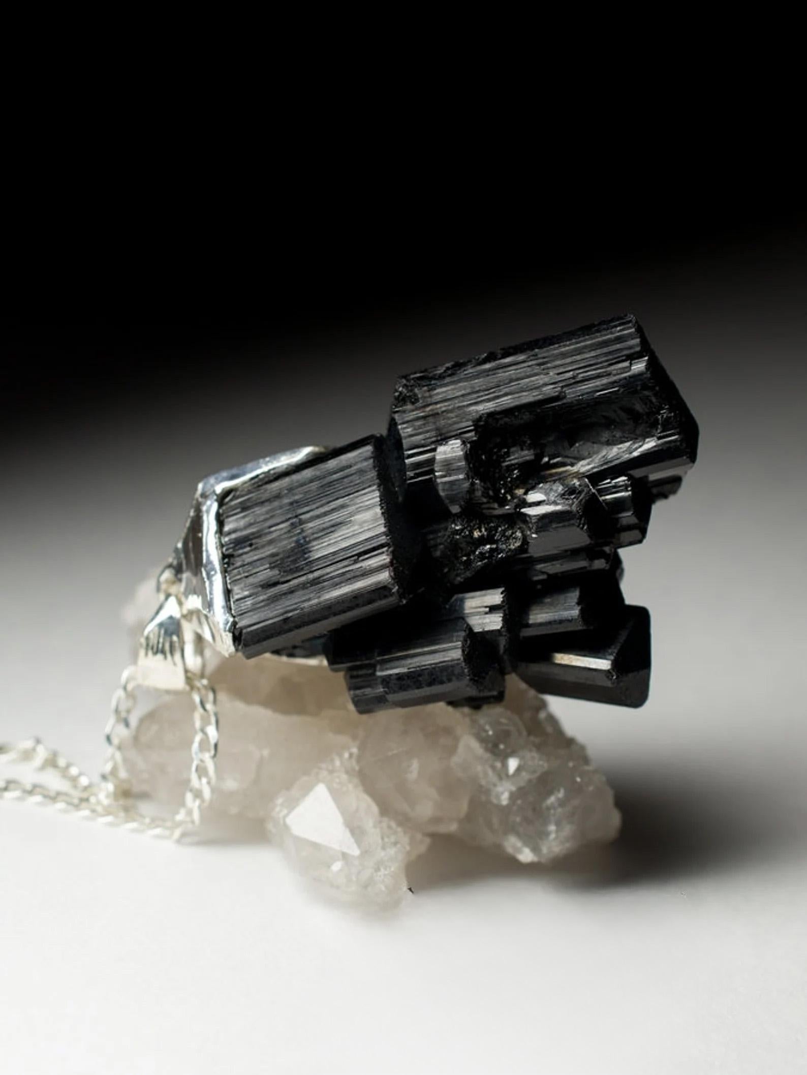 Women's or Men's Black Tourmaline silver pendant crystal protection necklace gift for male friend