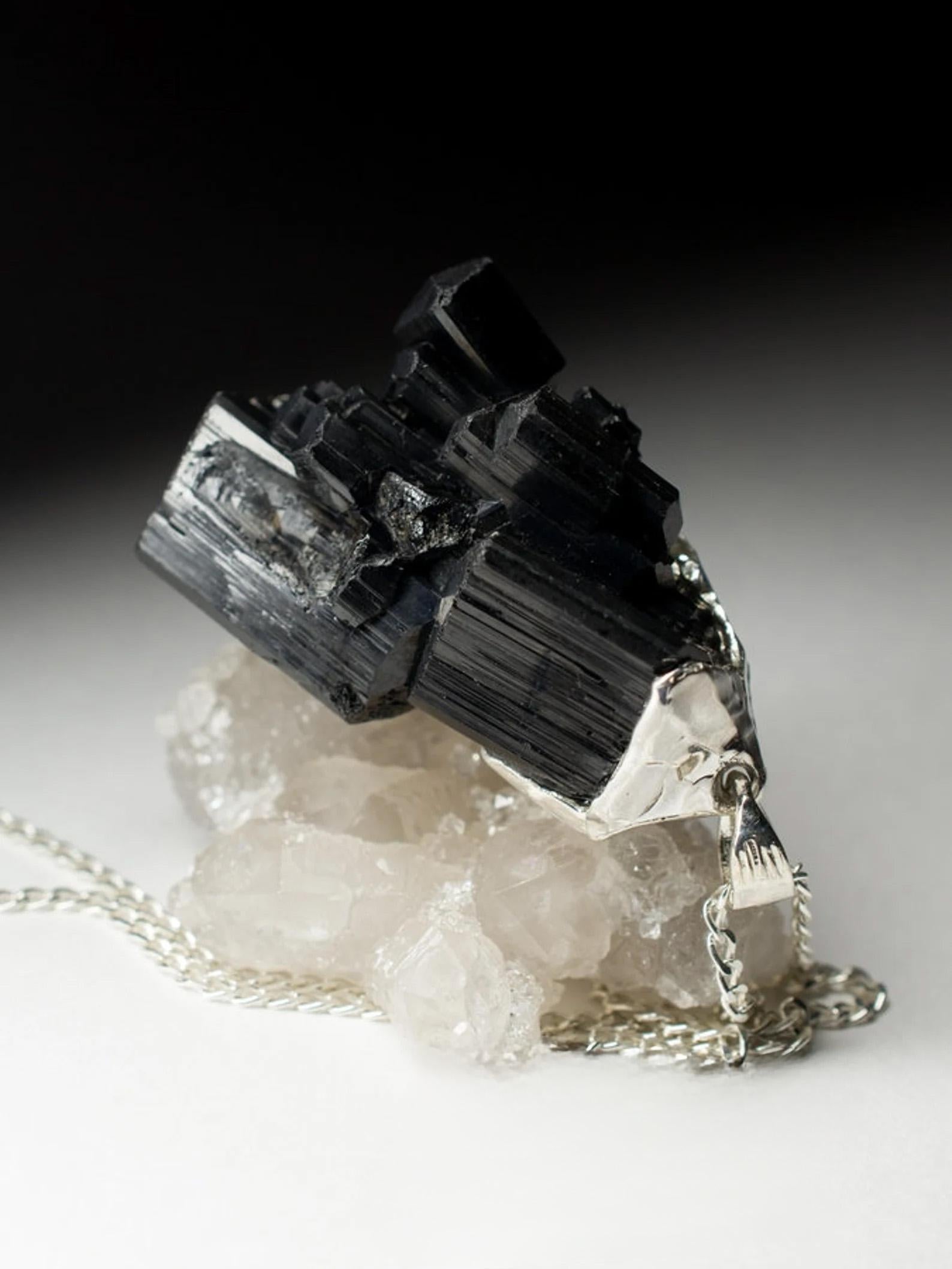 Black Tourmaline silver pendant crystal protection necklace gift for male friend 1