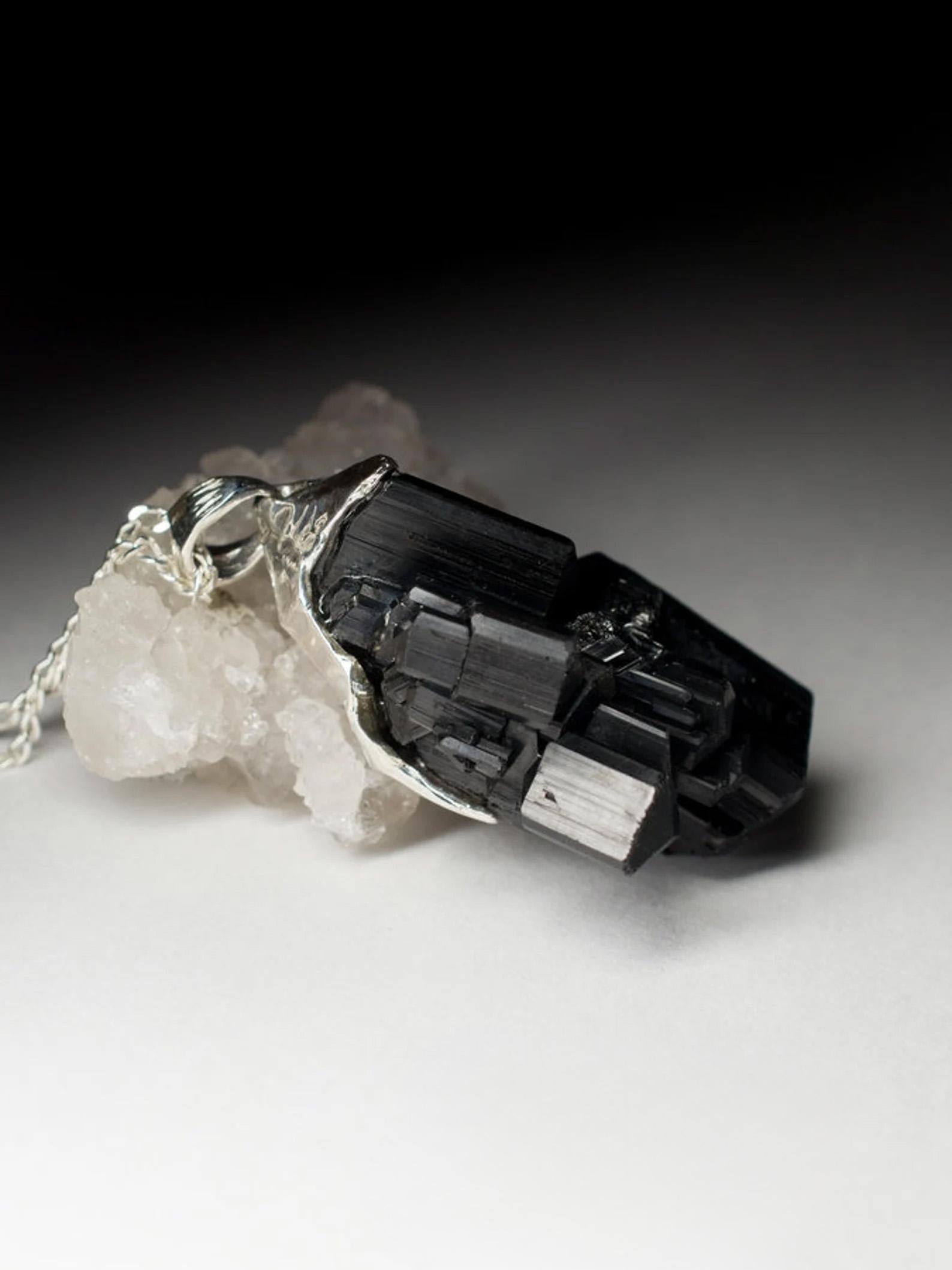 Black Tourmaline silver pendant crystal protection necklace gift for male friend 2