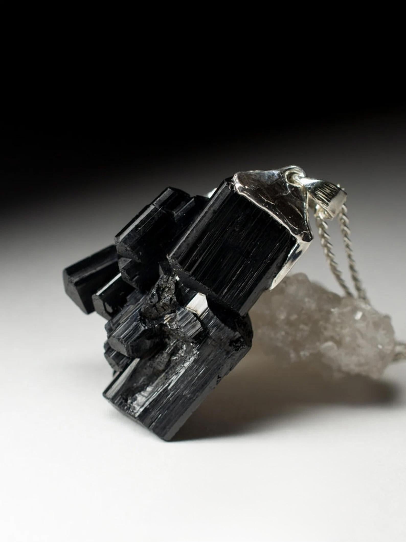 Black Tourmaline silver pendant crystal protection necklace gift for male friend 3