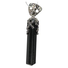 Black tourmaline silver pendant, schorl crystal jewelry