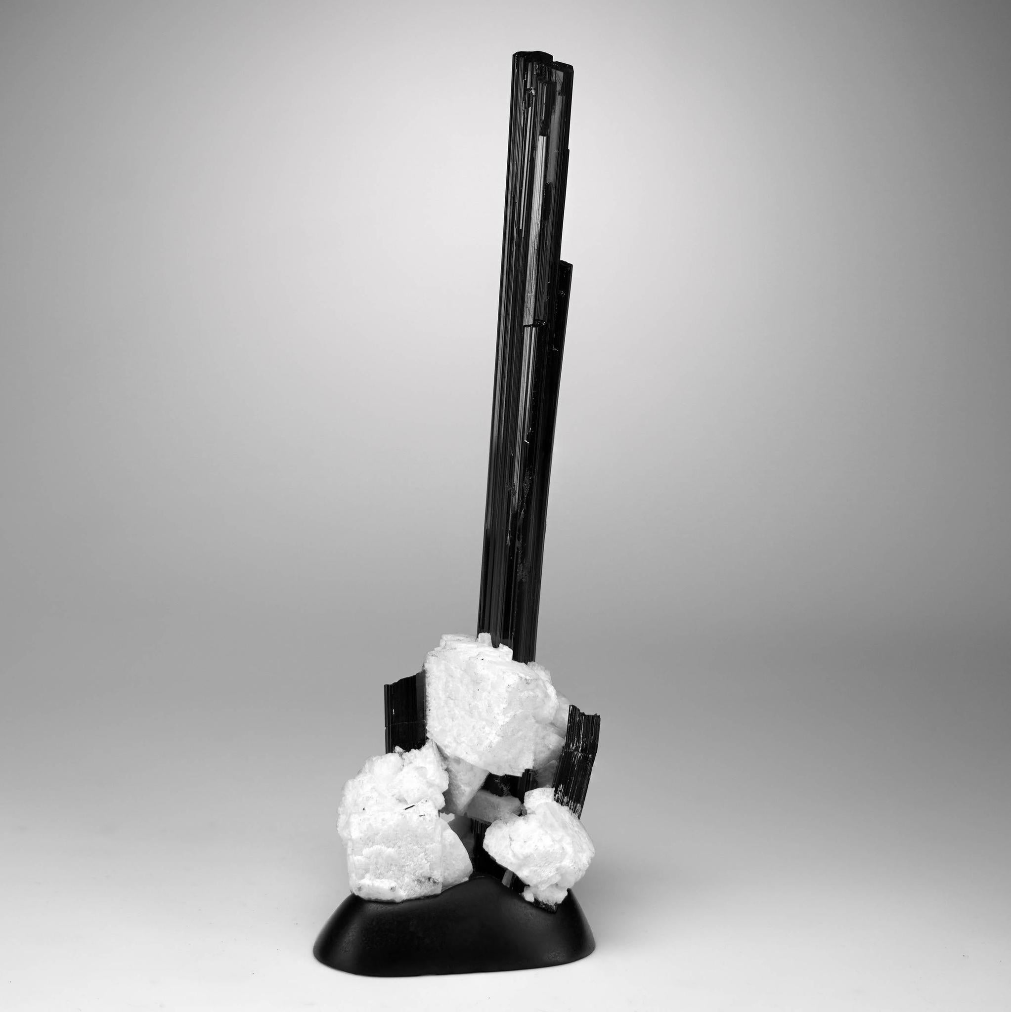 Crystal Black Tourmaline With Albite on Custom Stand For Sale