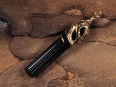 Black Tourmaline Yellow Gold Pendant Natural Crystal Healing Unisex Raw Gemstone