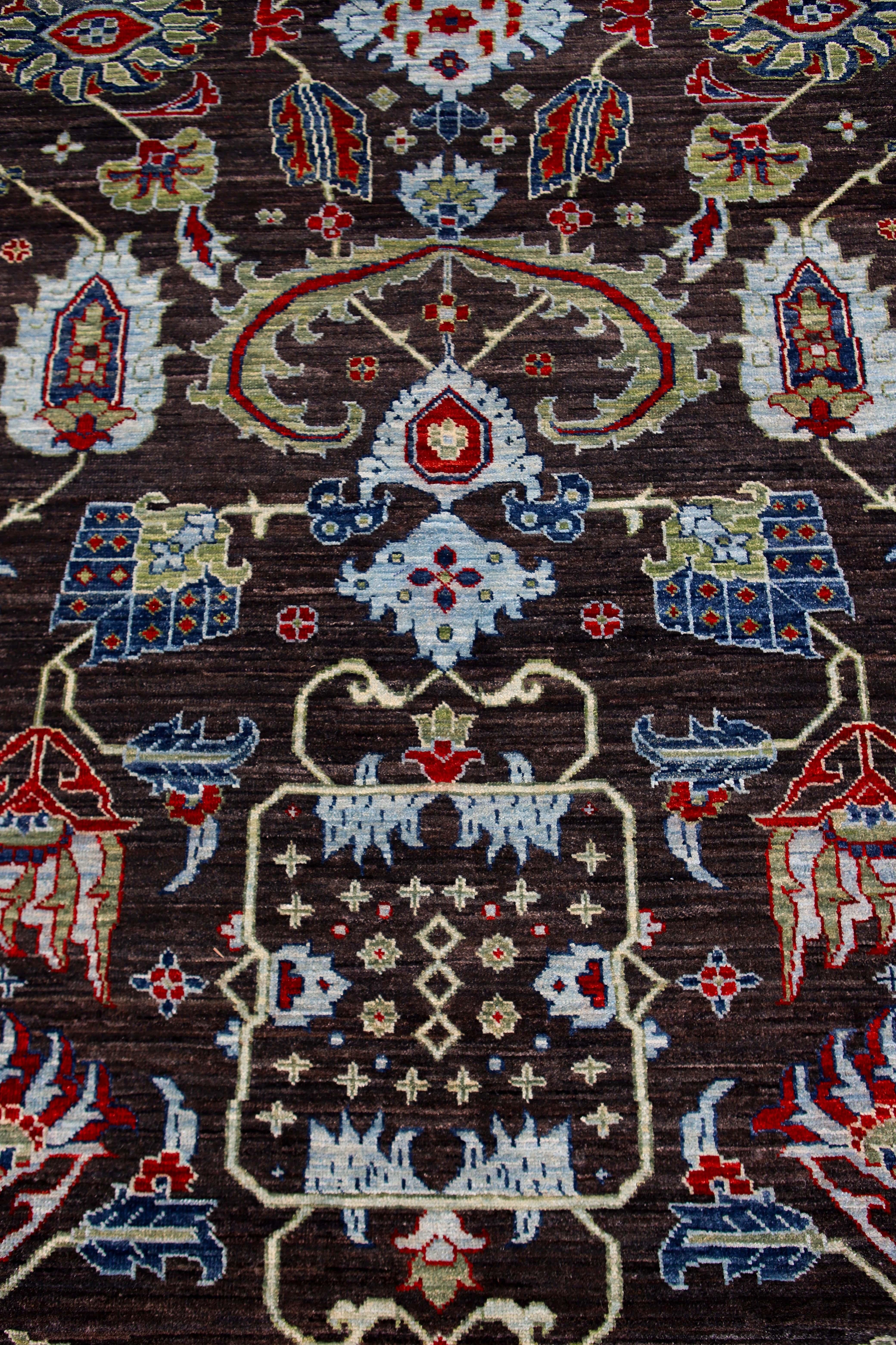 Black Transitional Afghan Rug In Excellent Condition For Sale In Los Angeles, CA