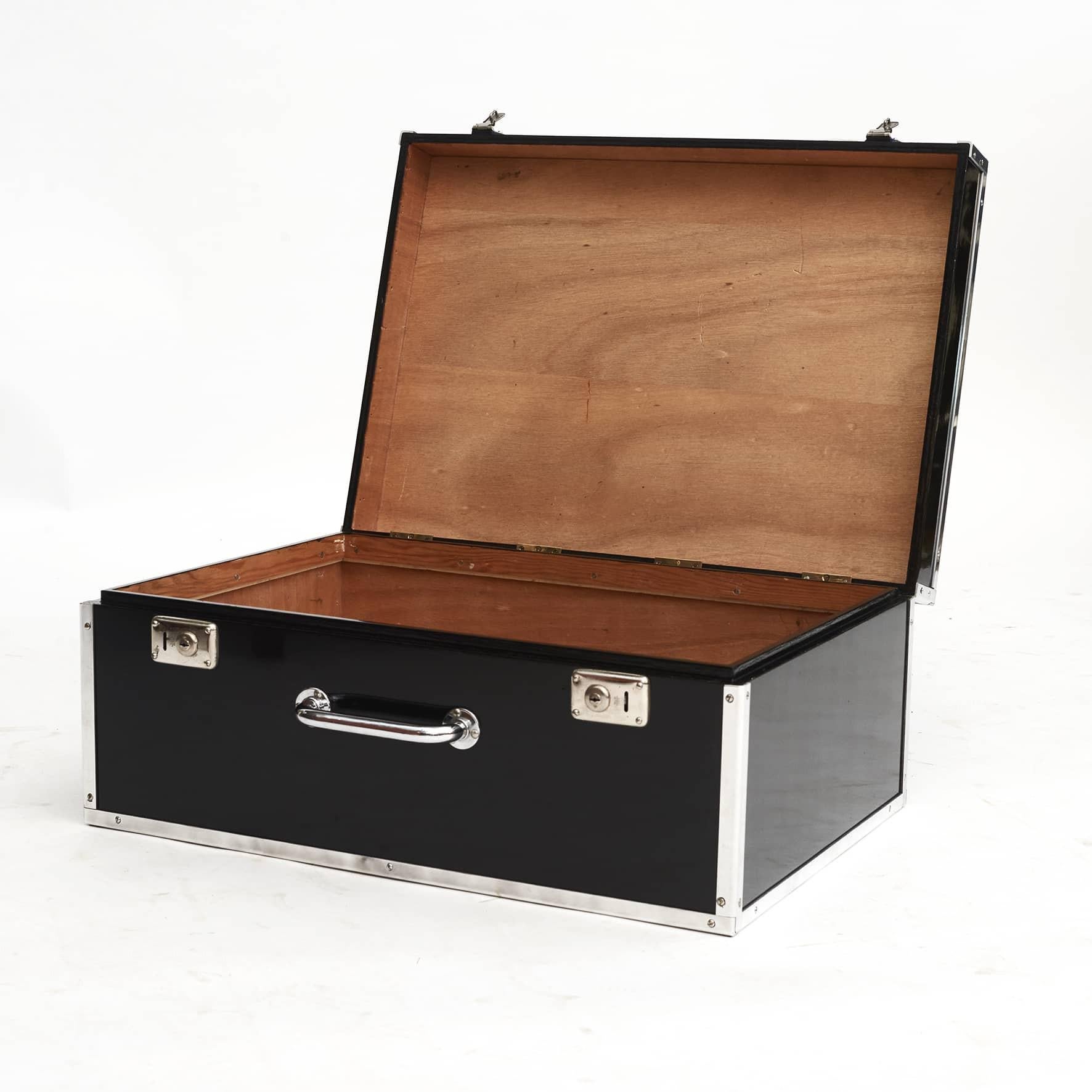 European Black Transport Box 'Table' in Polished Wood For Sale