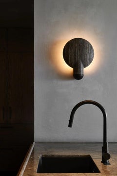 Contemporary Black Travertine Surface Wall Sconce by Henry Wilson