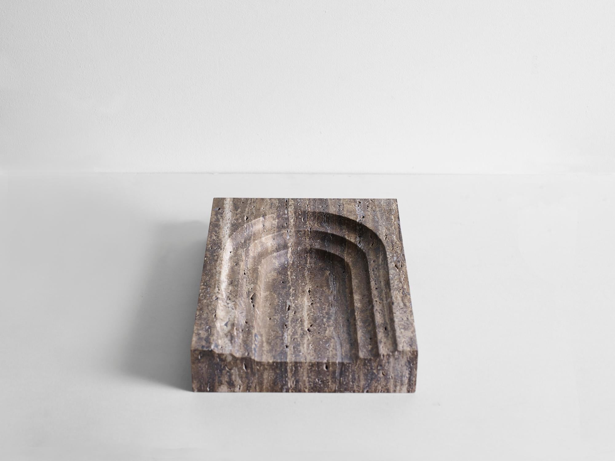 Black Travertine Block Thoronet Dish by Henry Wilson
Dimensions: W 24 x D 33 x H 6 cm
Materials: Black Travertine

This sculptural item is handmade in Sydney Australia.

Thoronet dish, shares its' name and arched lines with the Abby in the south of