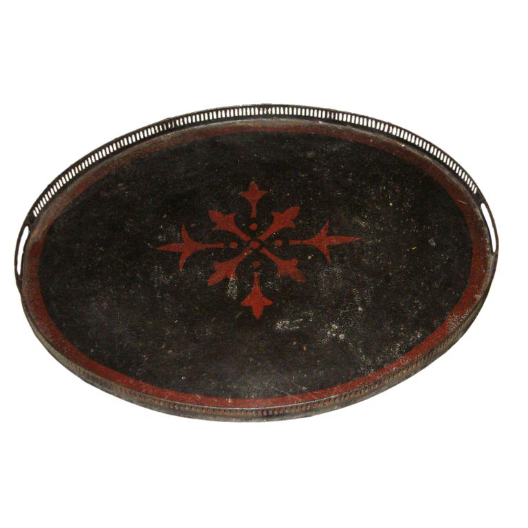 Black Tray with Bordure and Red Star For Sale