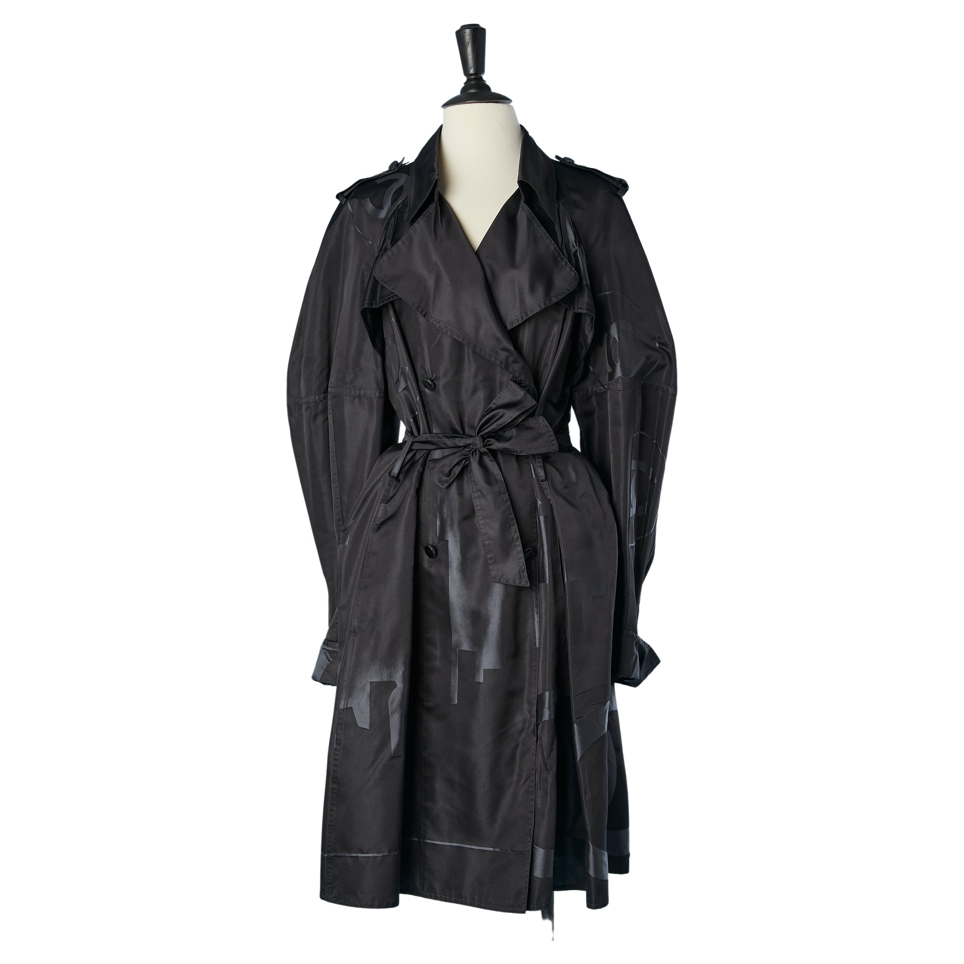 Black trench-coat in branded silk jacquard Chanel 