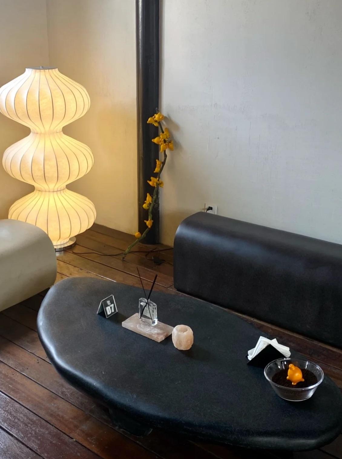 Hand-sculpted Organic Form, Tripod Black Fiberglass Coffee Table by kar For Sale 5