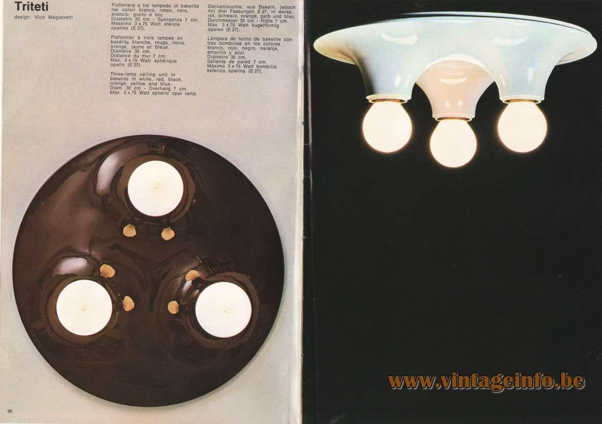 Plafonnier Triteti noir, plafond ou mur, Vico Magistretti pour Artemide, 1967. Triteti a été conçu par Vico Magistretti et Claudio Dini pour Artemide en 1967. Ce design/One peut être utilisé comme une applique murale, un plafonnier ou même une lampe