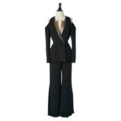 Black trouser-pant suit with plastic and glass collar Thierry Mugler Couture 