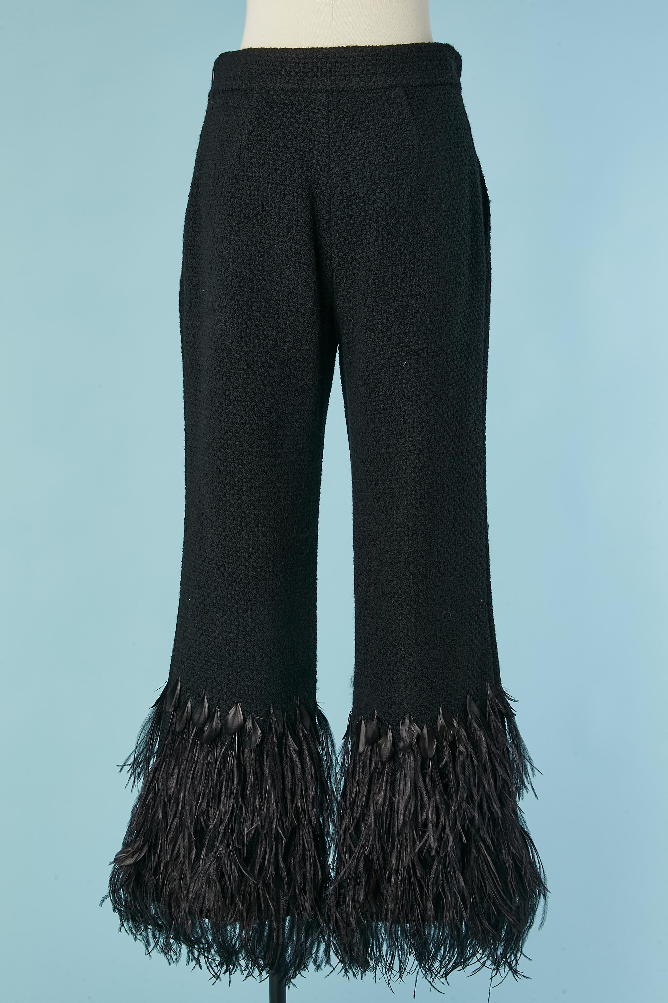 Black trouser with black ostrich feather edge Alberta Ferretti For Sale 1