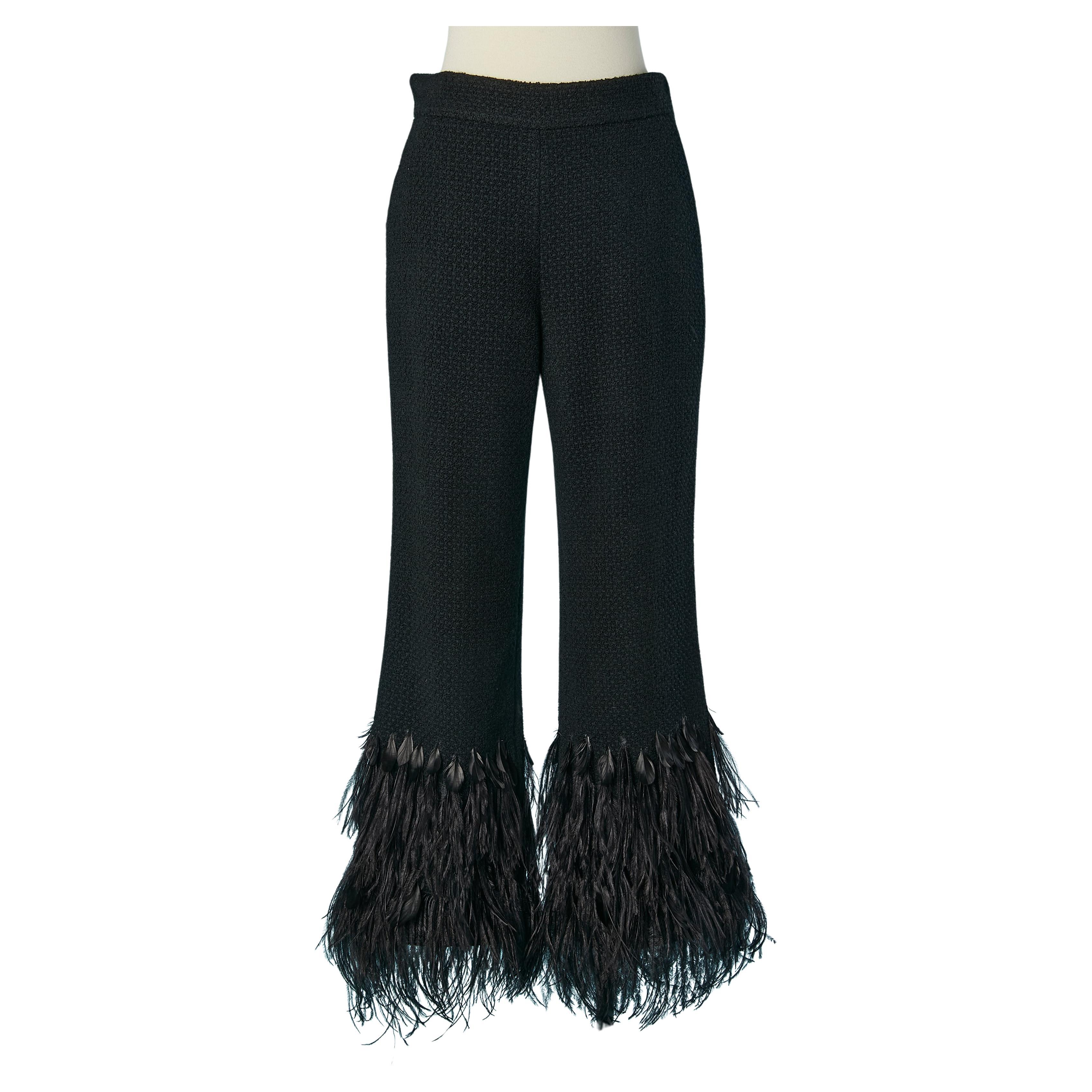 Black trouser with black ostrich feather edge Alberta Ferretti For Sale