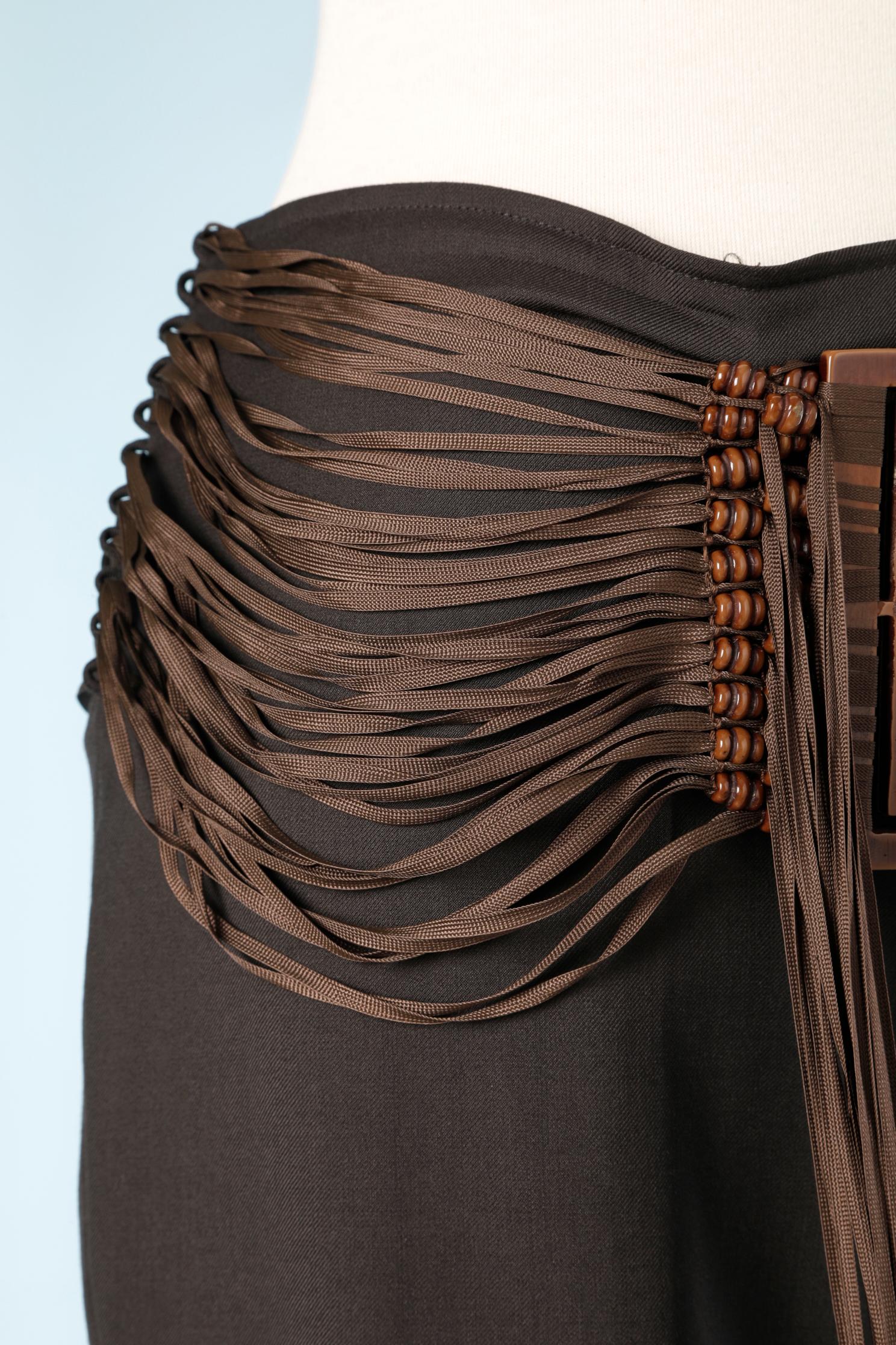 Black trouser with brown silk  fringes and Chinese belt Chloé  In Excellent Condition In Saint-Ouen-Sur-Seine, FR