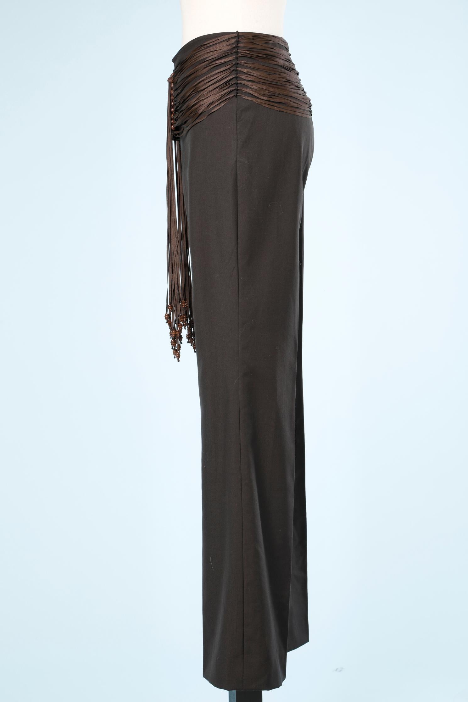 Women's Black trouser with brown silk  fringes and Chinese belt Chloé 