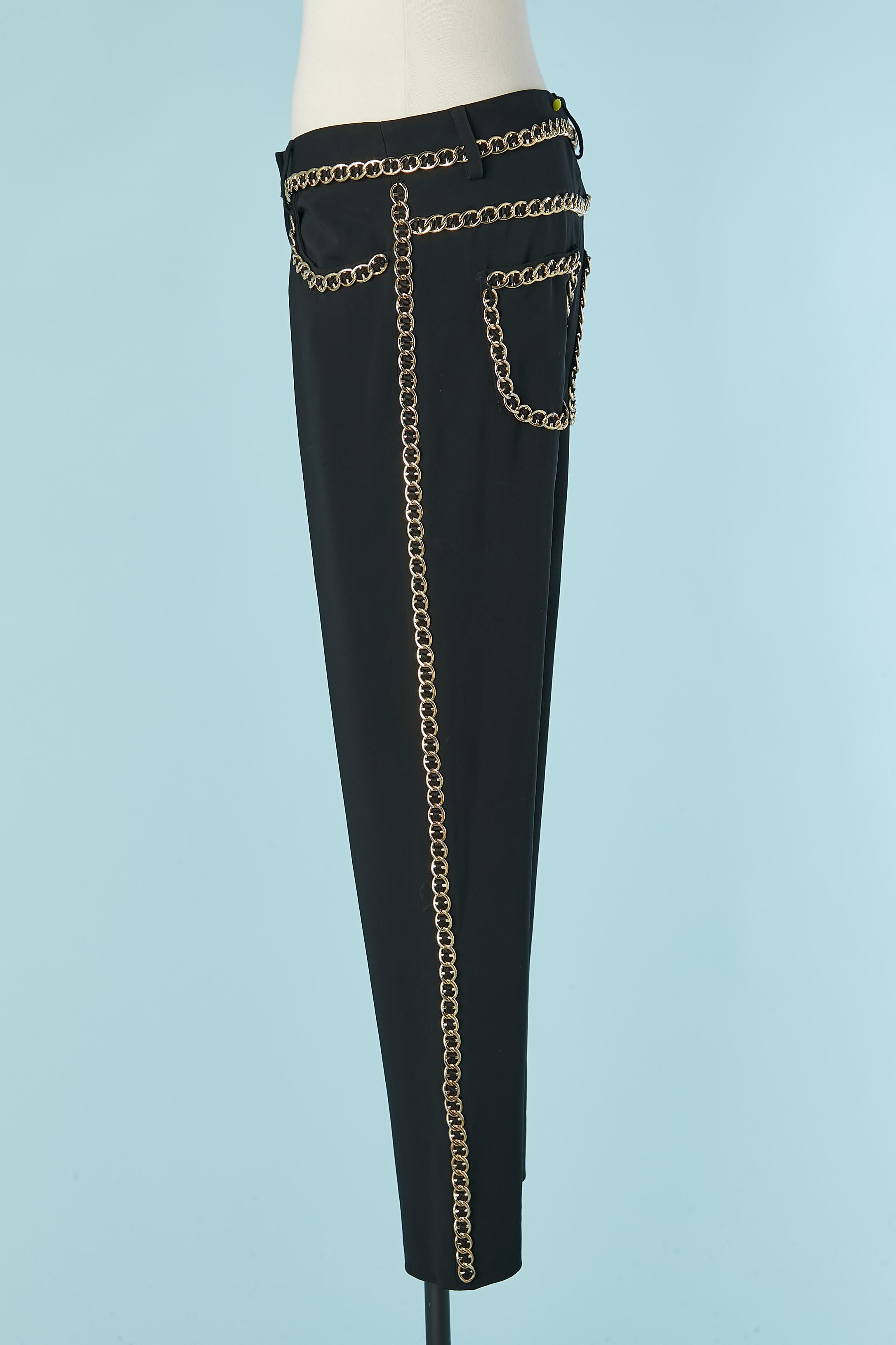 Women's Black trouser with gold metal chain embellishment MOSCHINO COUTURE For Sale