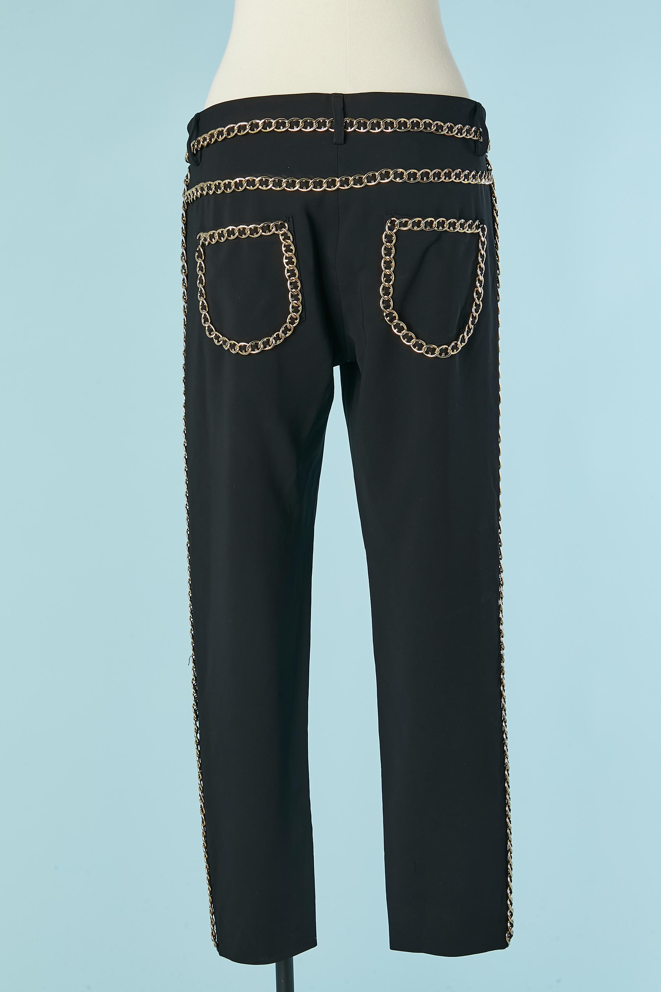 Black trouser with gold metal chain embellishment MOSCHINO COUTURE For Sale 1