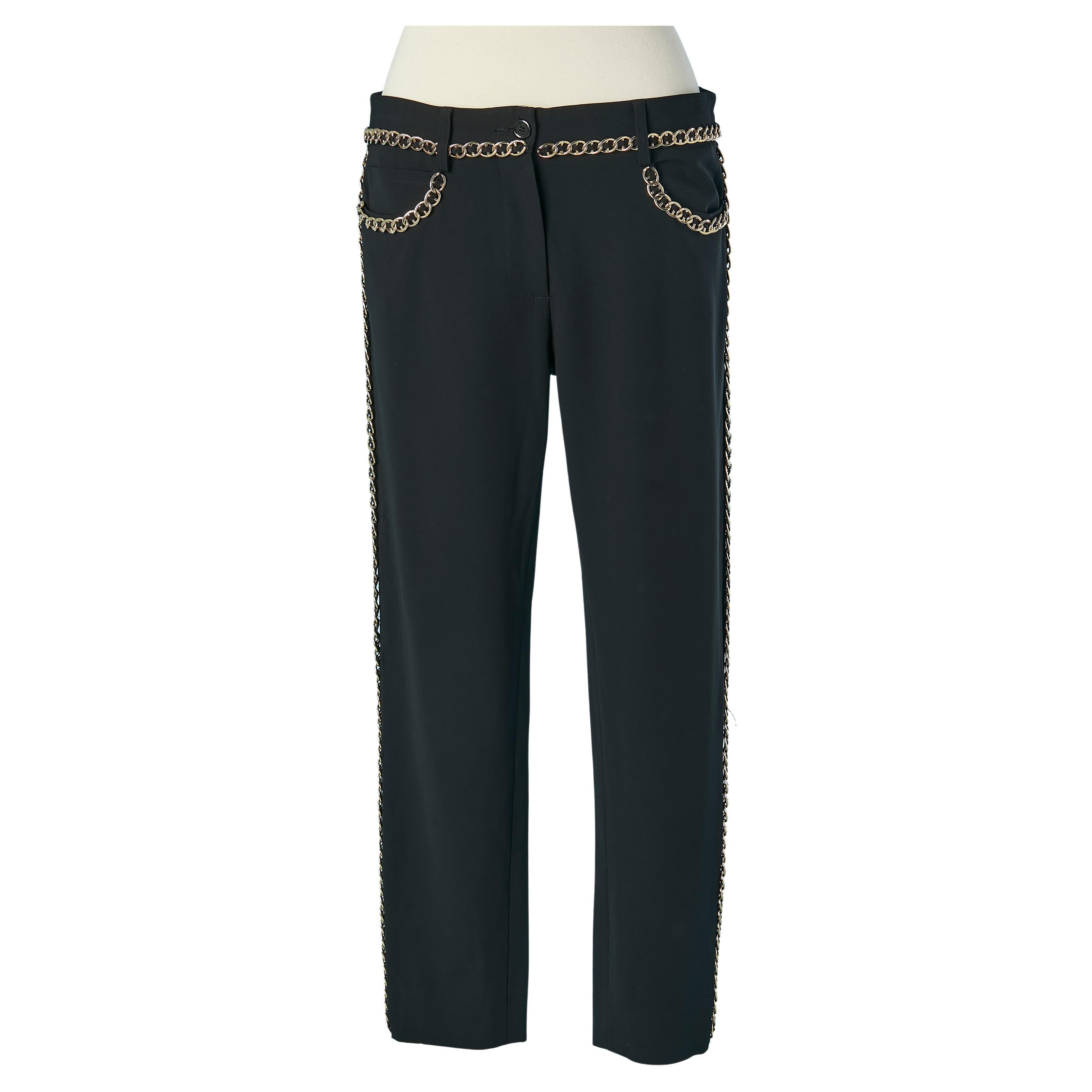 Black trouser with gold metal chain embellishment MOSCHINO COUTURE For Sale