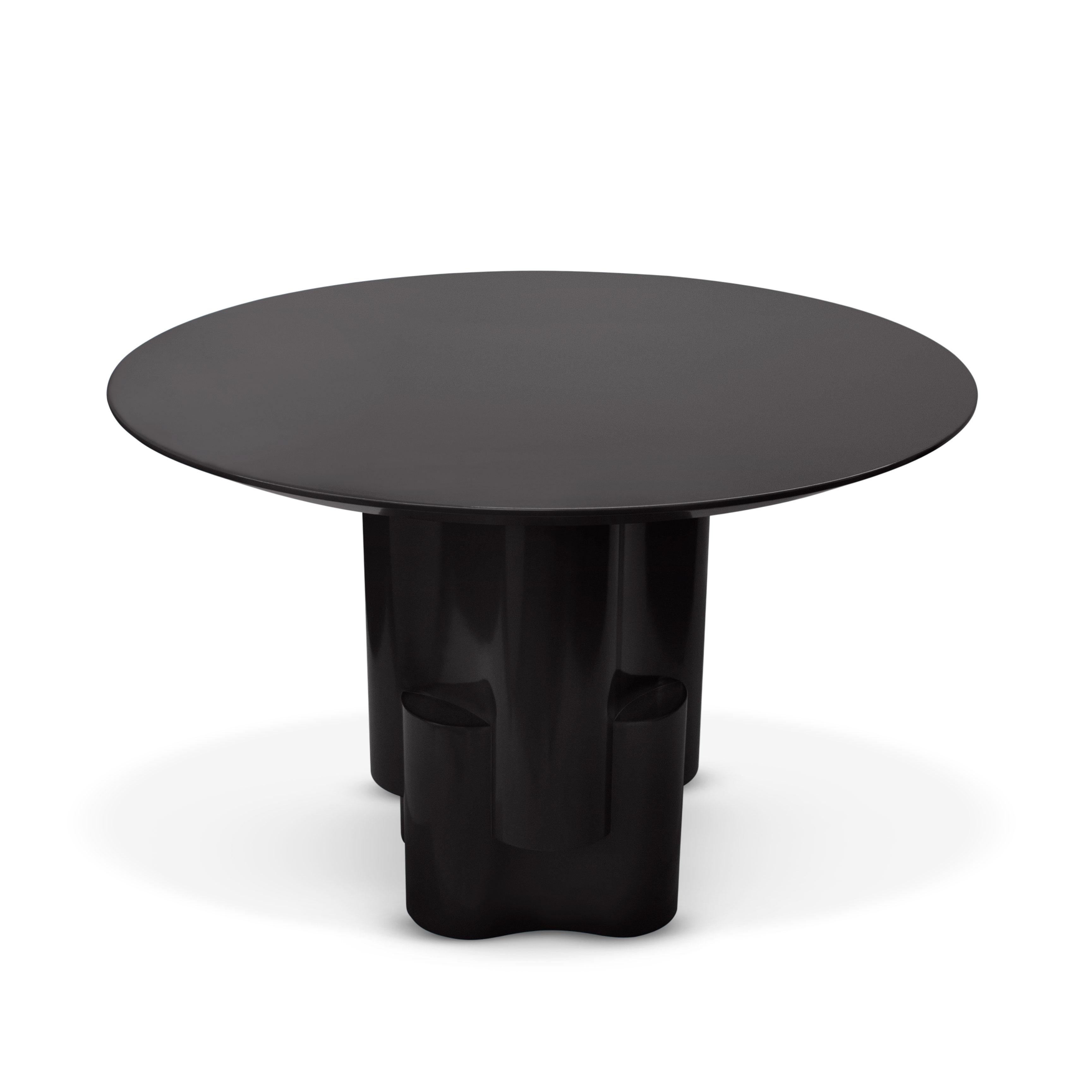 Modern Black Lacquered Tsugime Pedestal Table by Chapter & Verse For Sale