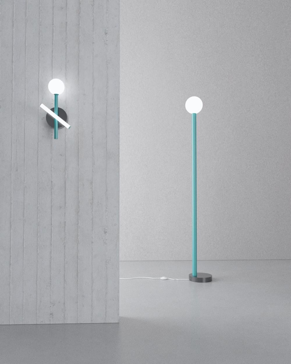 German Black Tube and Globe Wall Light by Atelier Areti For Sale
