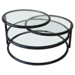 Black Tubular and Glass Swivel Cocktail Coffee Table in the Milo Baughman Style
