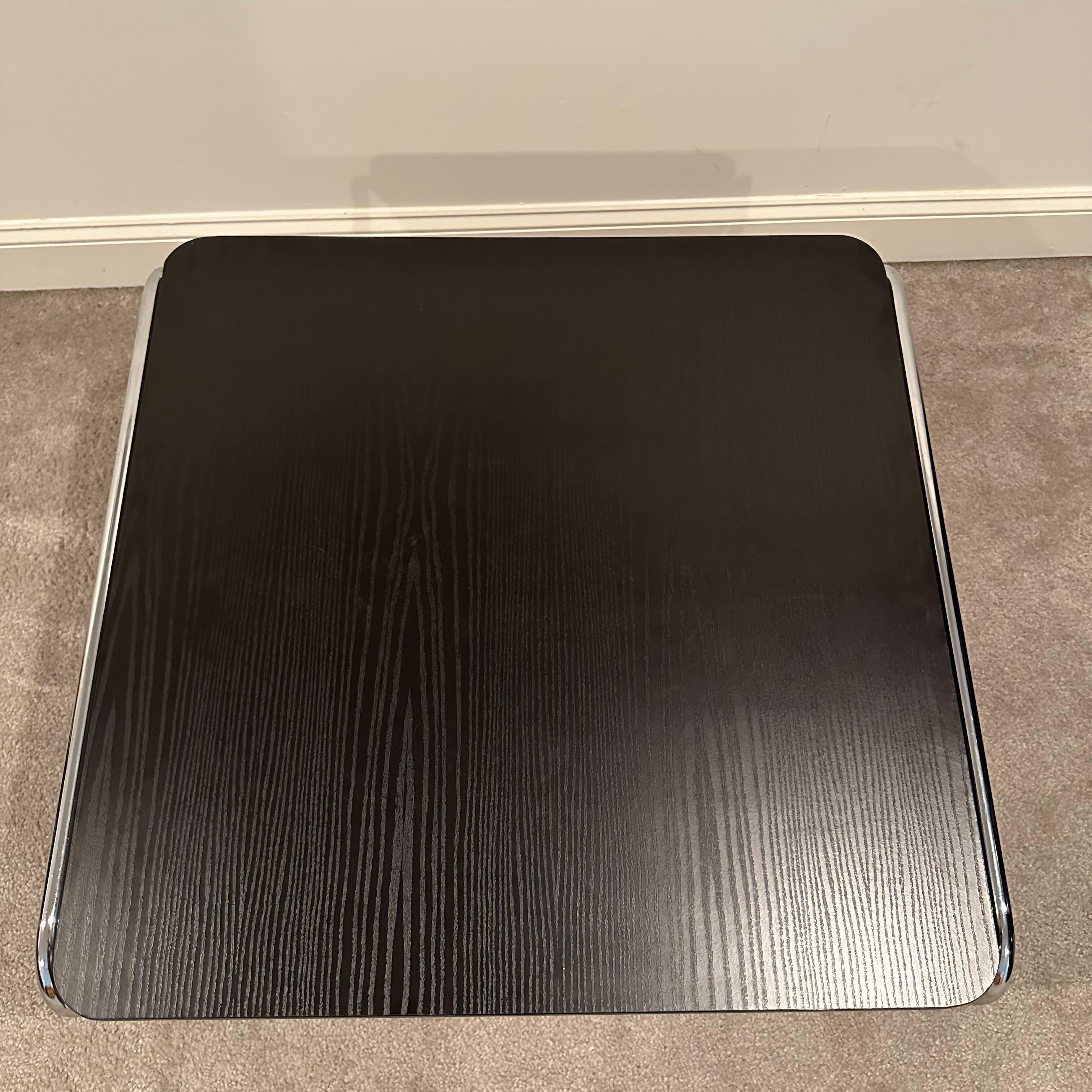 European Black & Tubular Chrome Modernist Bauhaus Style Coffee Table After Marcel Breuer