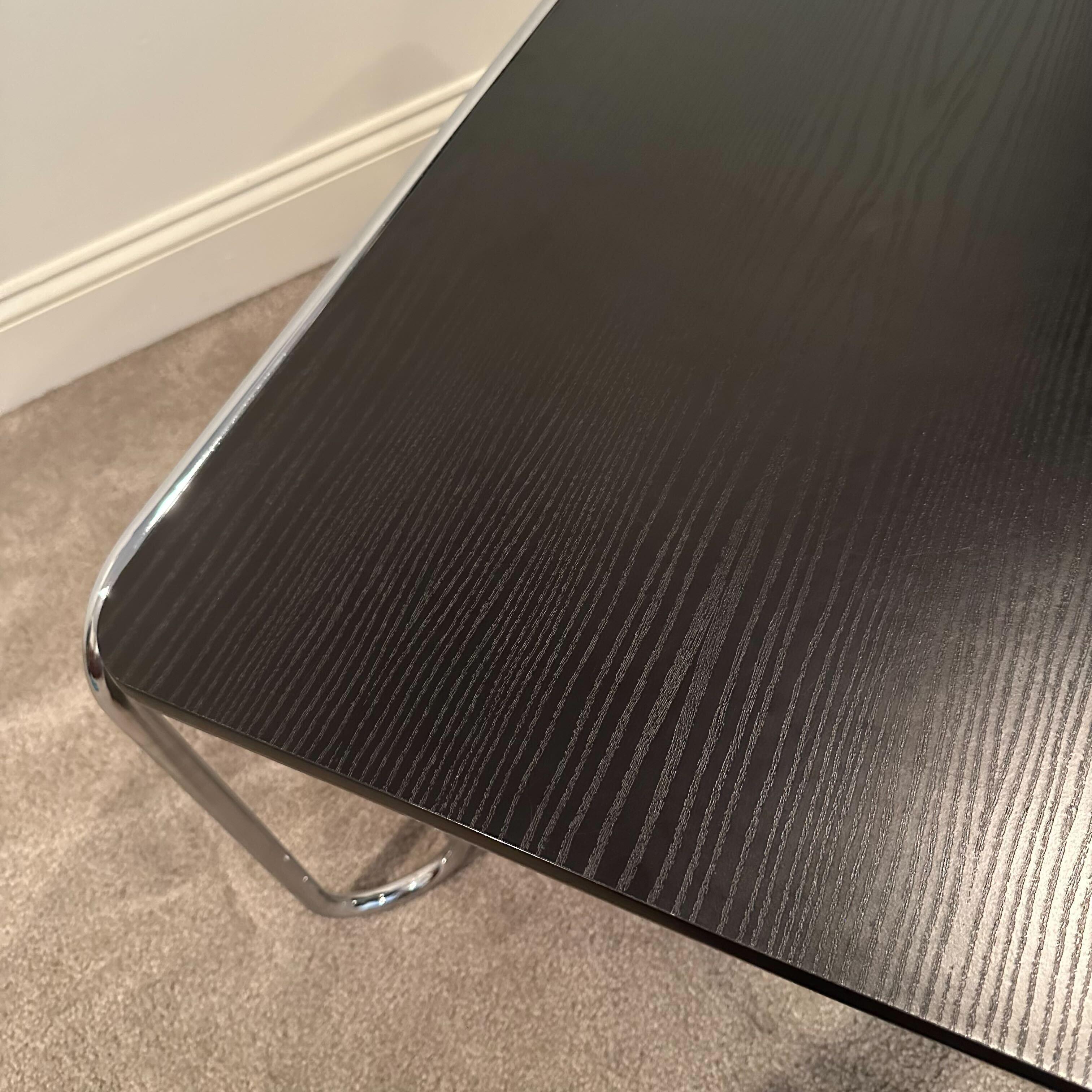 Embossed Black & Tubular Chrome Modernist Bauhaus Style Coffee Table After Marcel Breuer