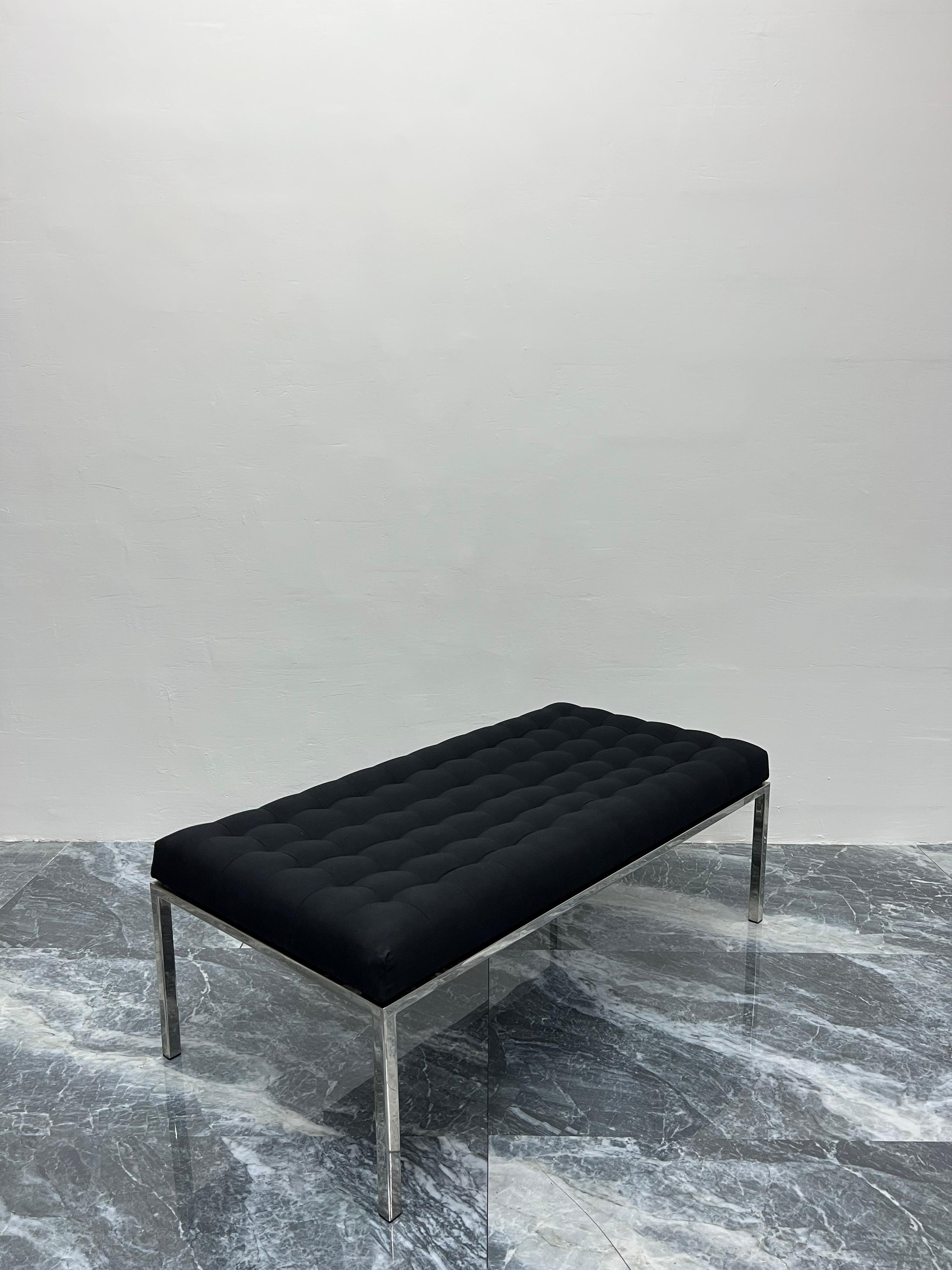 20th Century Black Tufted Canvas Museum Bench by Metropolitan Furniture, 1986 For Sale