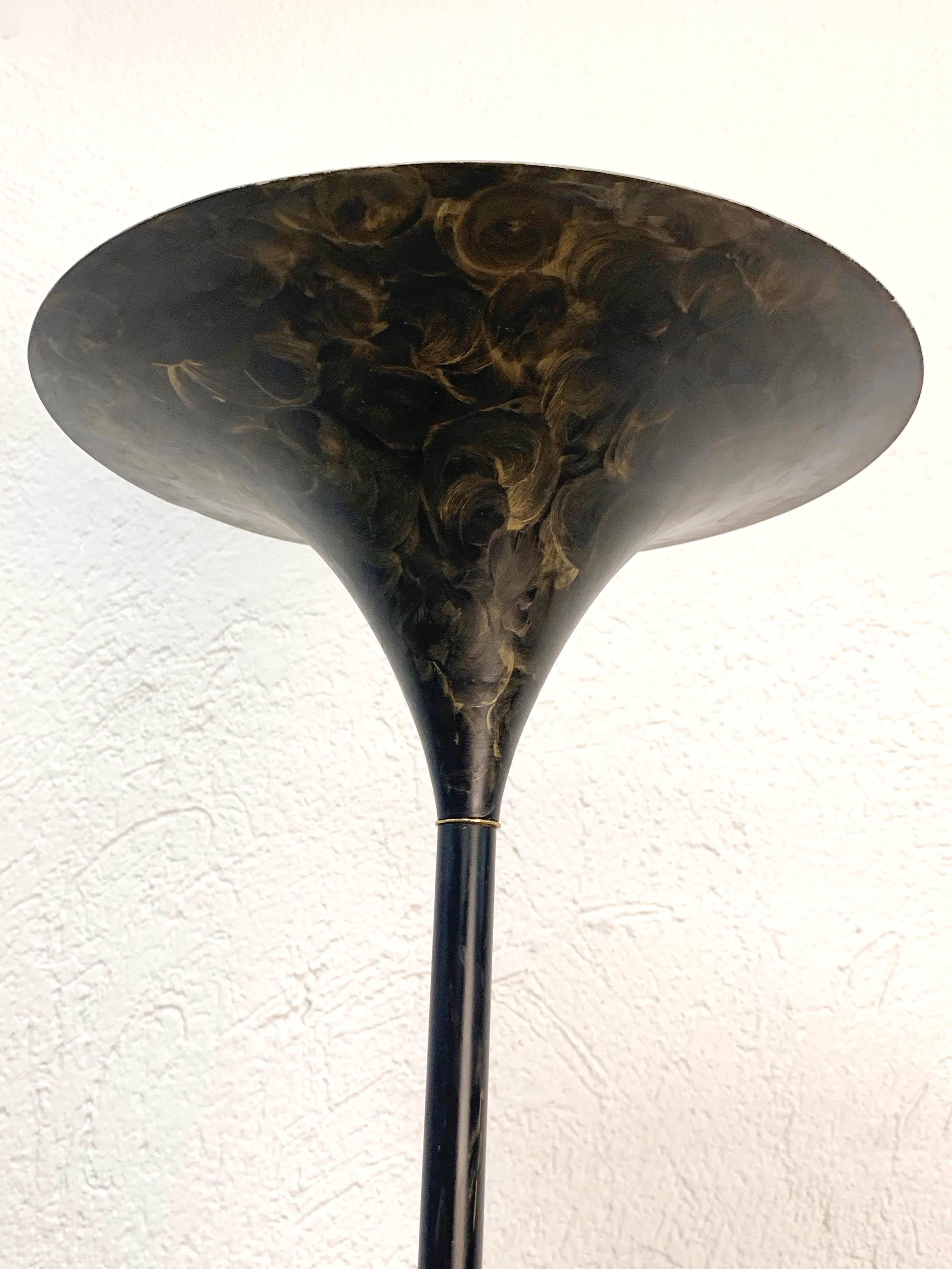 Mid-Century Modern Black Tulip Floor Lamp, Aluminum, Gold decorated, Midcentury Italy, 1970s