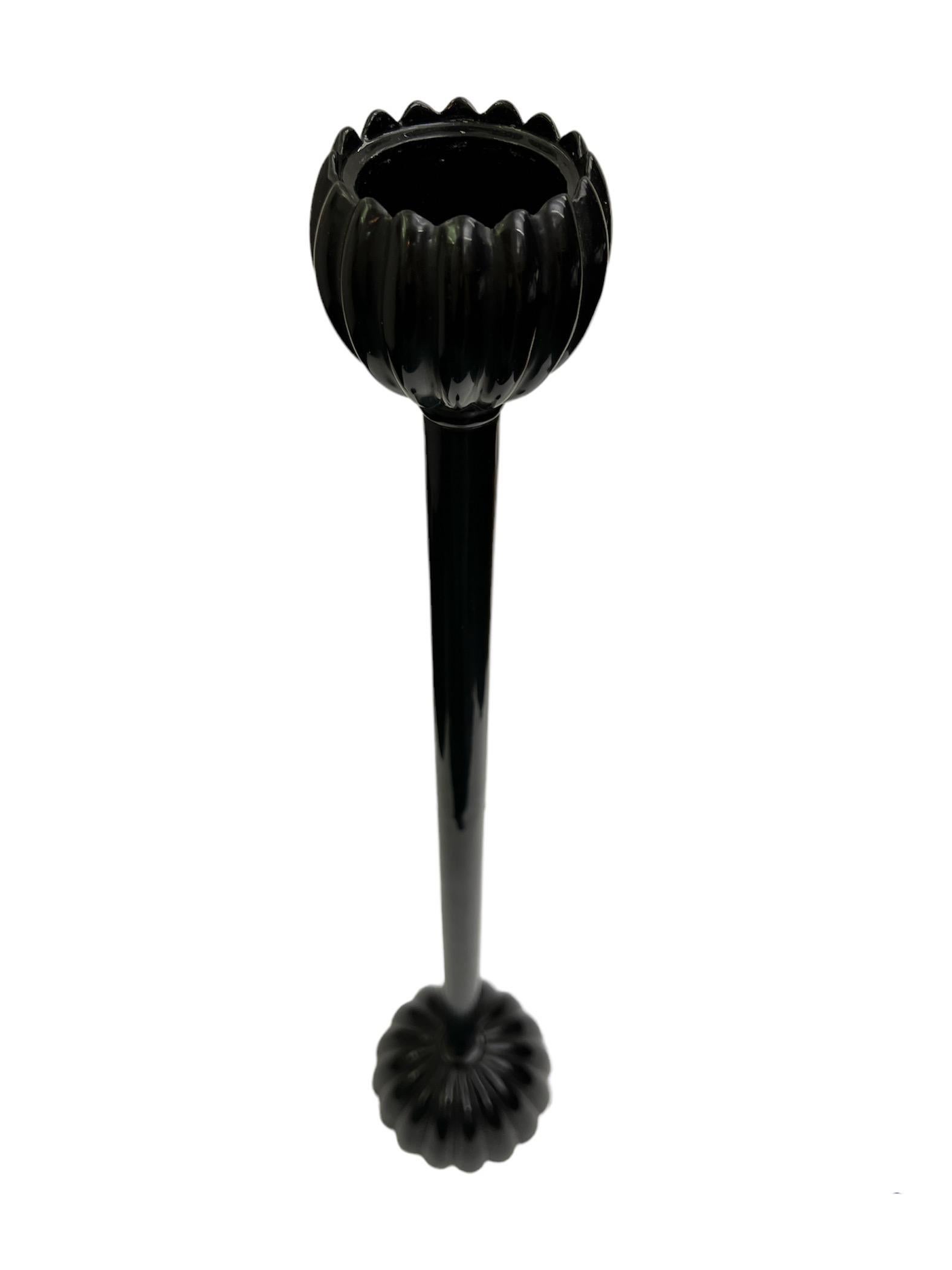 Black Tulip Form Candlesticks in Japanese Style In Good Condition For Sale In New York, NY