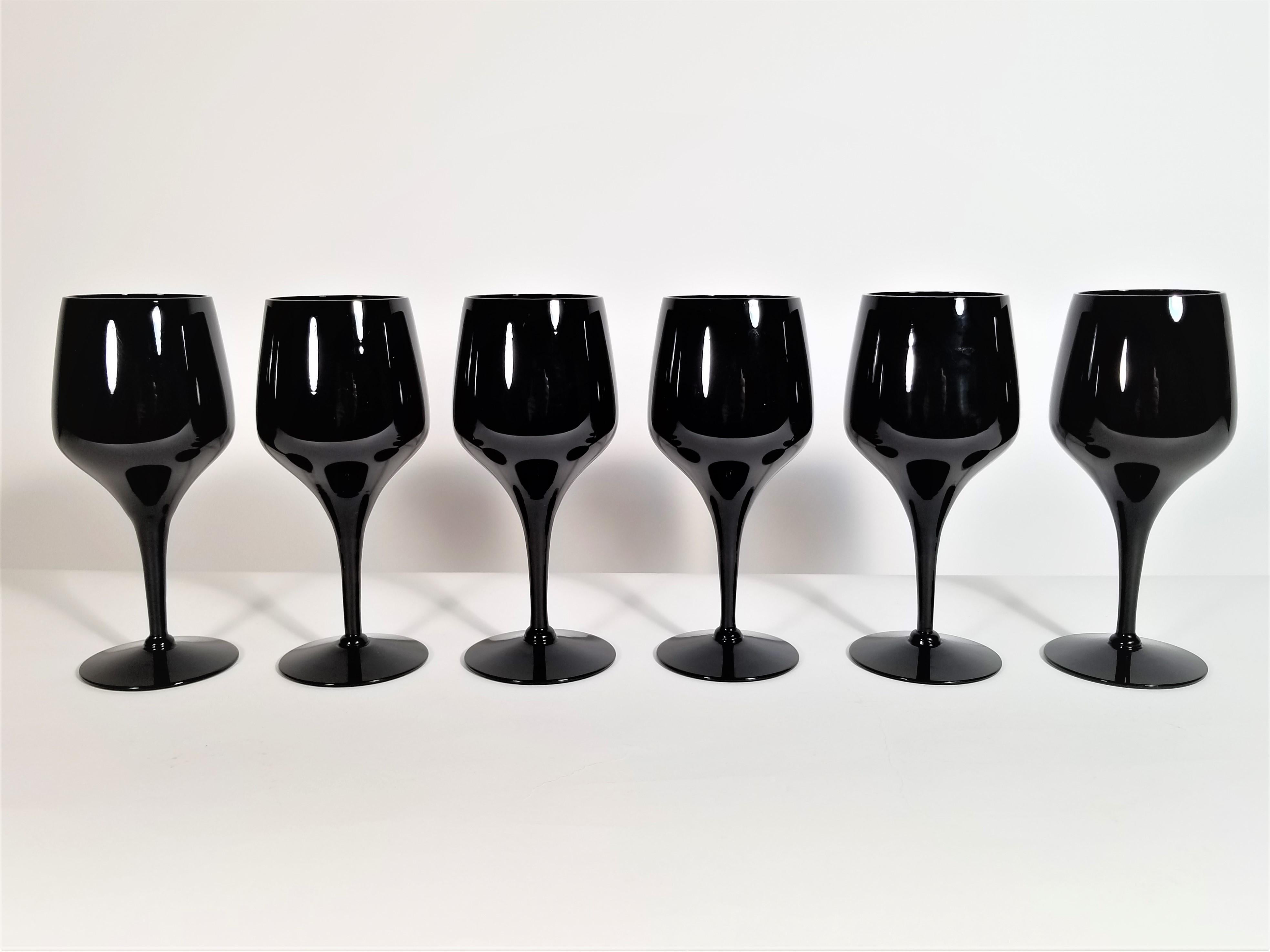 1980s Black Tulip Stemware Midcentury Set of 6 For Sale 4