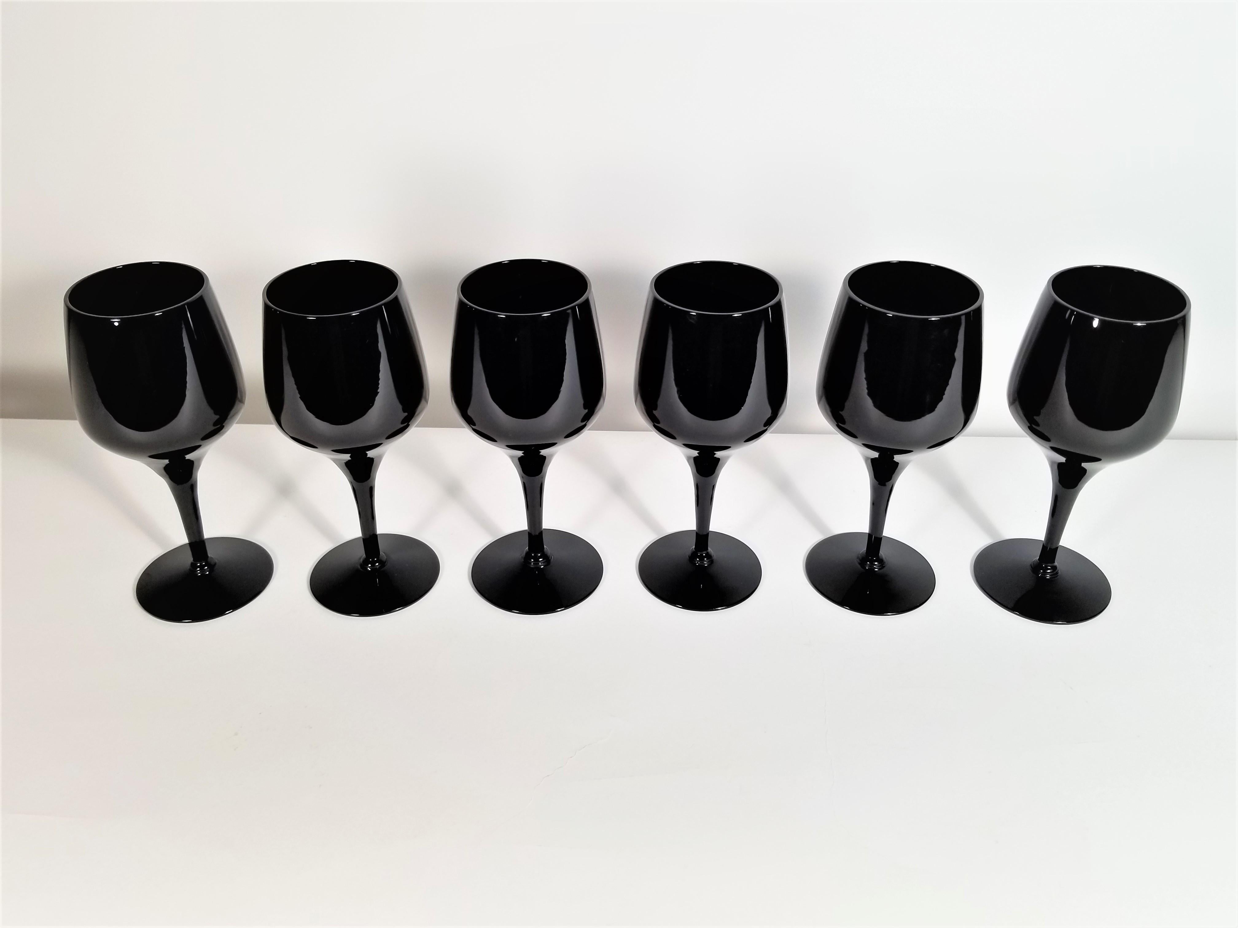 1980s Black Tulip Stemware Midcentury Set of 6 For Sale 5